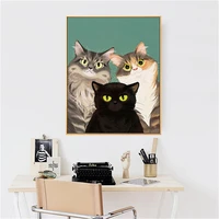 modern print mural oil painting abstract cat dress up pet funny animal restaurant hotel corridor decoration lobby mural canvas