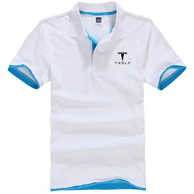 

NEW Tesla print Cotton Man Polo Shirts Solid Color Short Sleeve Slim Breathable Famous Men's T Shirts Male Tops pullover