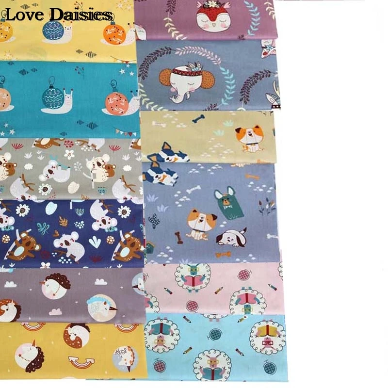 

Cartoon Elephant Snail Koalas Unicorn Sheep Duck Dog Robot 100% Cotton Twill Fabric for Bedding Sheet Quilt Cushion Clothing Top