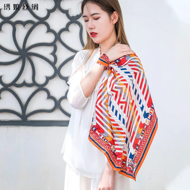 

★Beautiful and noble style luxury silk embroidered niang silk satin small square silk scarves, scarves female maze