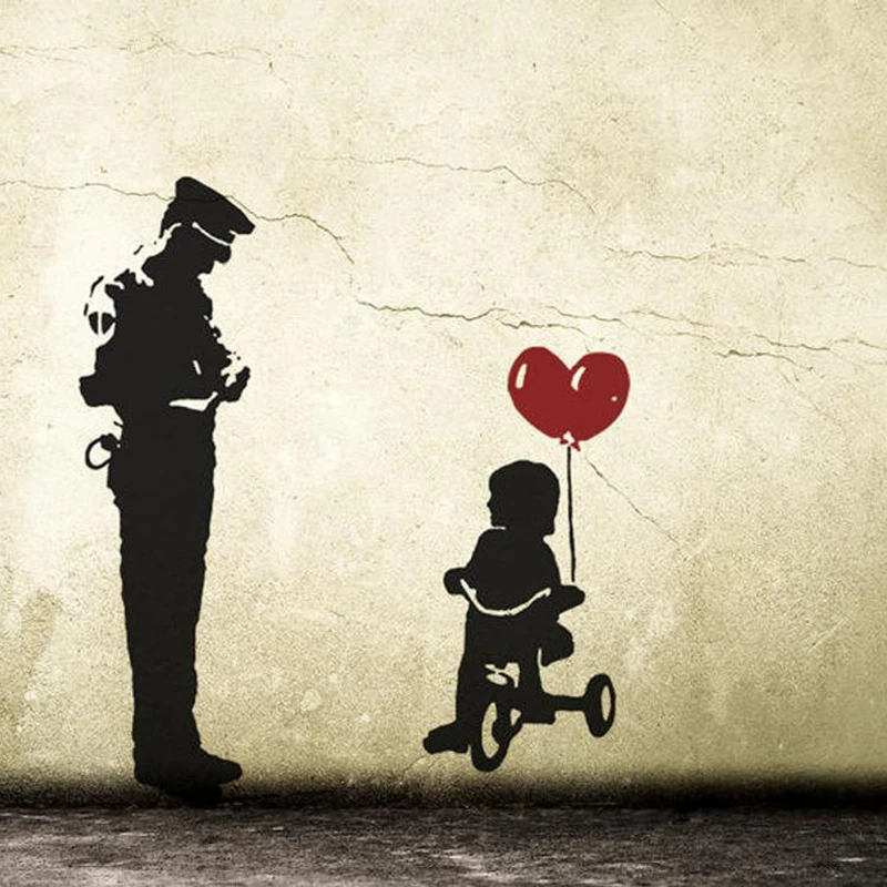 

Banksy Police Guard Balloon Girl Wall Sticker Graffiti Urban Tricycle Cop Traffic Wall Decal Street Style Vinyl Home Decor