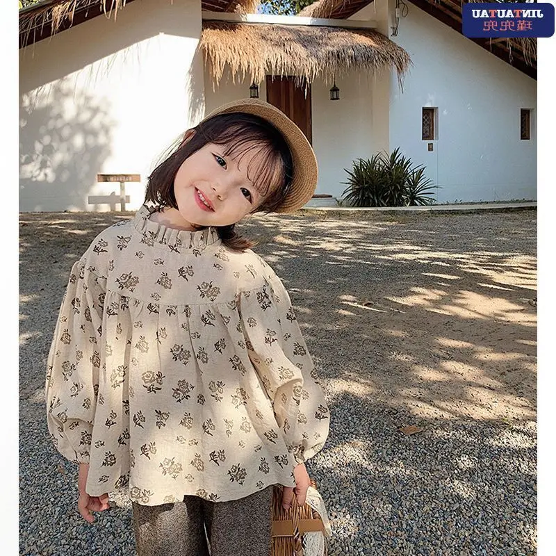 

Топ в западном стиле для девочек, Новинка осени 2021, детская модная рубашка с длинным рукавом и куклой, Повседневная универсальная рубашка в ...