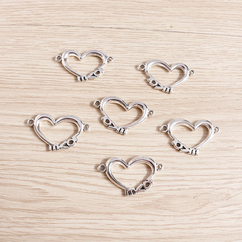 

10pcs 32*19mm Zinc Alloy Silver Color Love Heart Charms Connectors for Making DIY Handmade Bracelets Necklaces Jewelry Findings