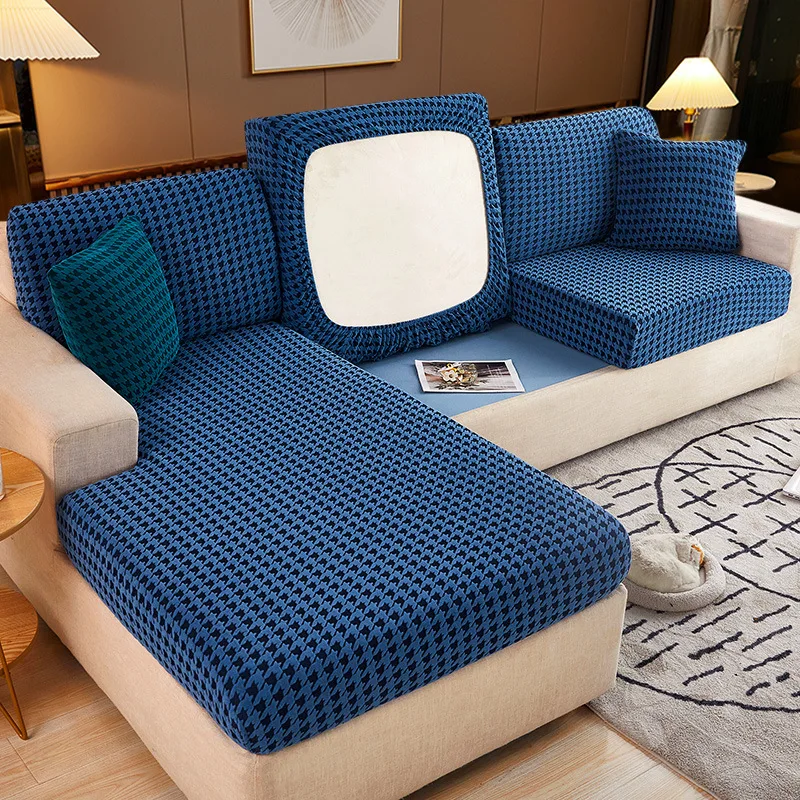 

Velvet Stretch Couch Seat Cushion Covers for L Shape Sofa Chaise Lounge, Jacquard Sofa Slipcover Furniture Protector Settee