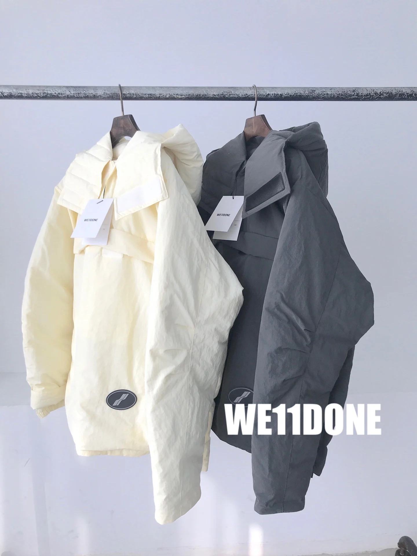 

2021FW We11done однотонный пуховик с капюшоном для мужчин и женщин парная зимняя теплая куртка пуховик оверсайз хип-хоп модная куртка