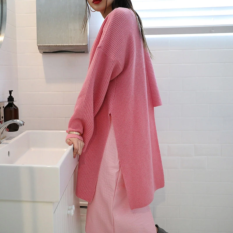 Женский Асимметричный вязаный свитер CHICEVER повседневный Свободный Длинный