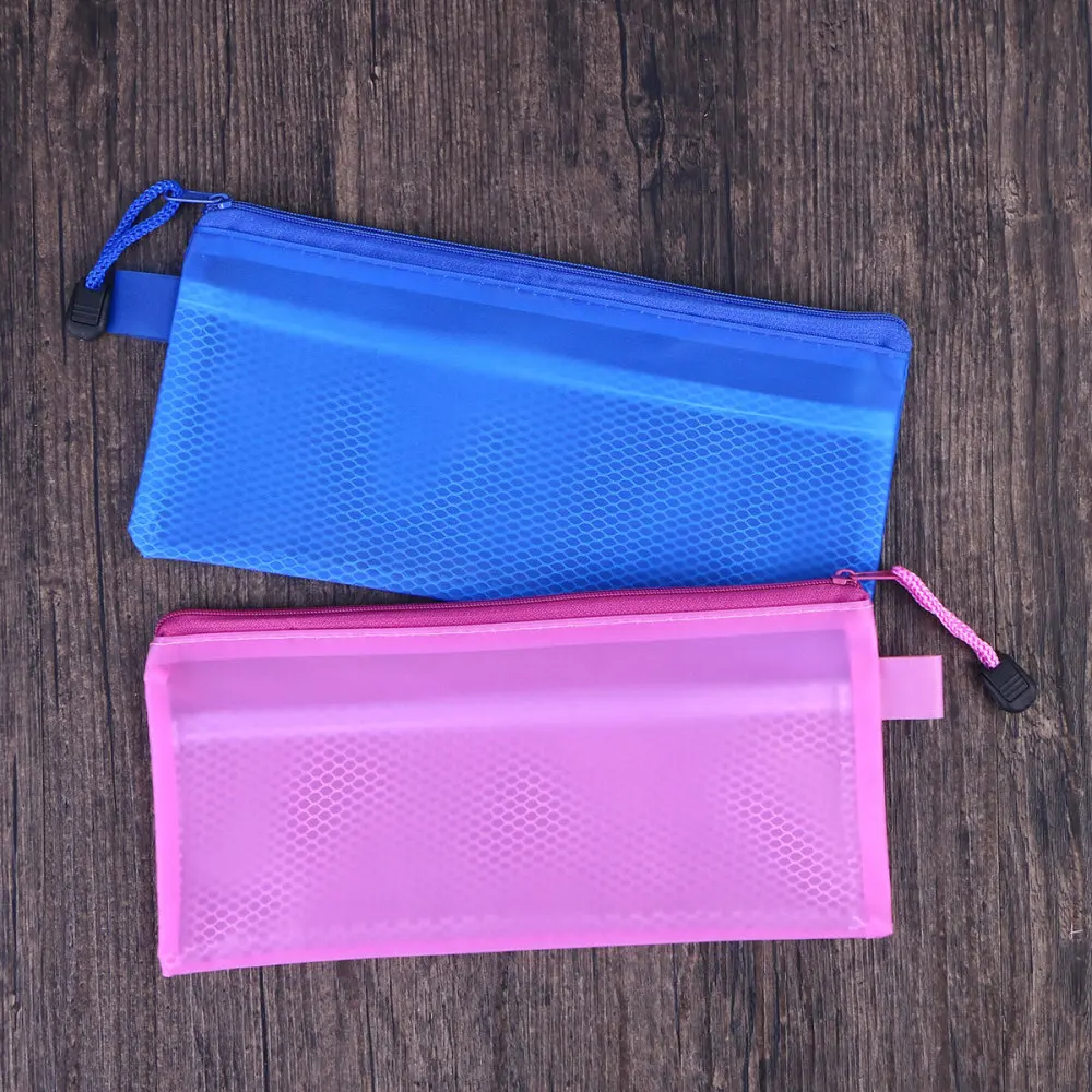 

12pcs A6 Portable Office Stationery Bag Mesh Zipper File Bag PVC Waterproof Pencil Bag Office School Supplies (Random Color)