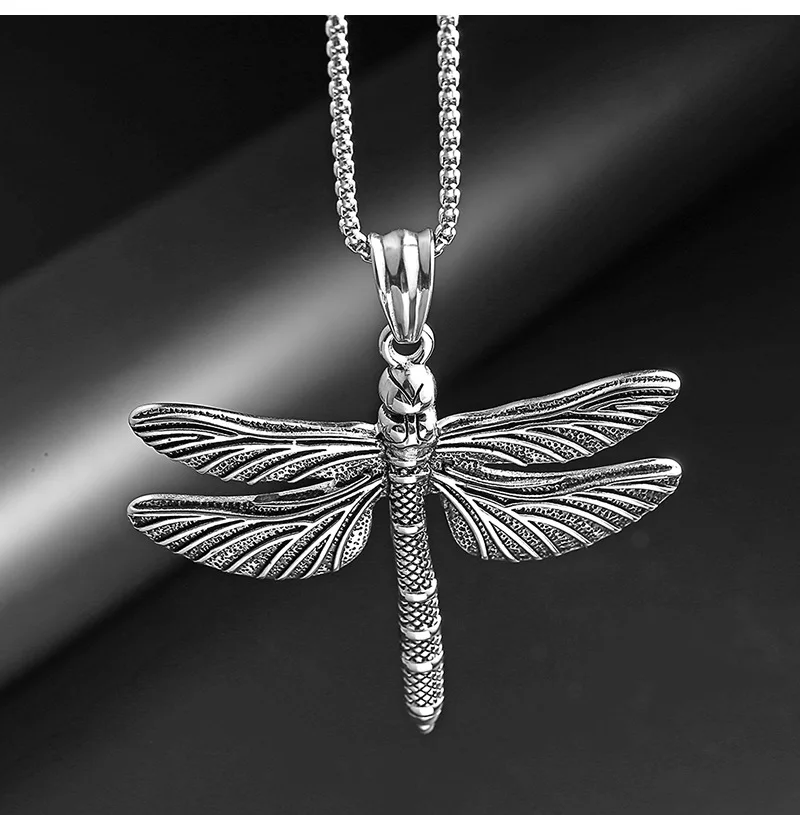 Dragonfly stainless steel pendant necklace trend men and women titanium jewelry animal | Украшения и аксессуары