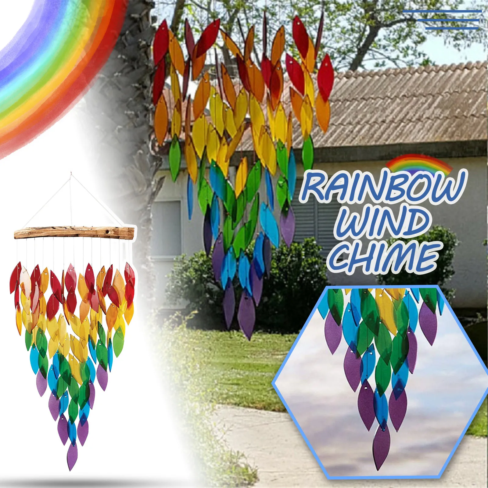 

Креативные подвесные украшения, радужная вода, листья, ветряные колокольчики и плавающие Деревянные Колокольчики, уличные аксессуары из ти...