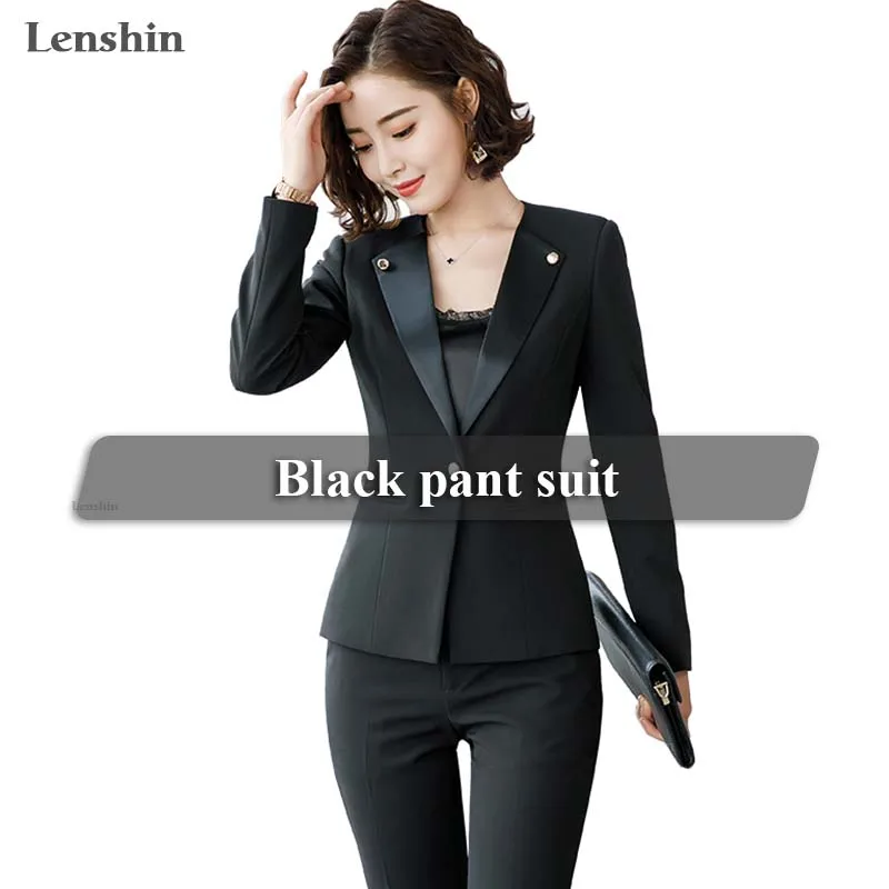 Black pant suit Lenshin, новинка, модные женские брючные костюмы, набор, деловые, формальные, с длинным рукавом, из кусков, блейзер и брюки, для офиса, для девушек, коричневая Рабочая форма - Цвет: Black pant suit