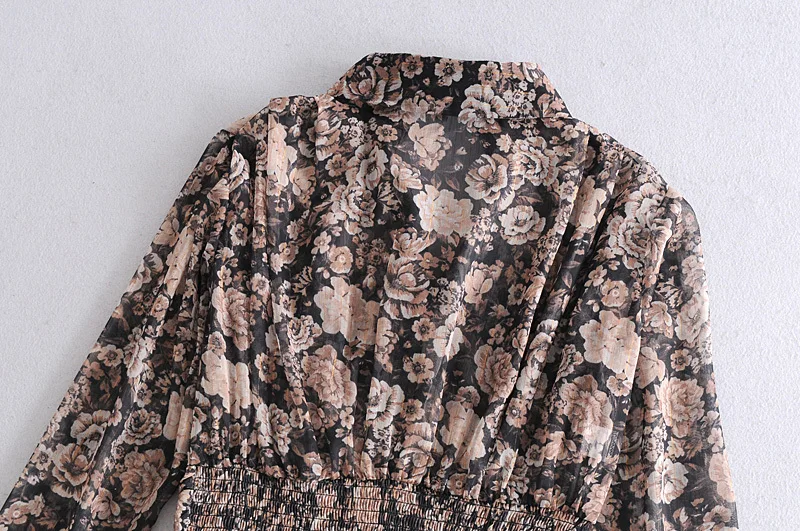 

Women High Waist Draw Back Blouses Long Sleeve Loose Floral OL Blusas Female Fashion Clothes Shirts Office Lady Crop Tops S099