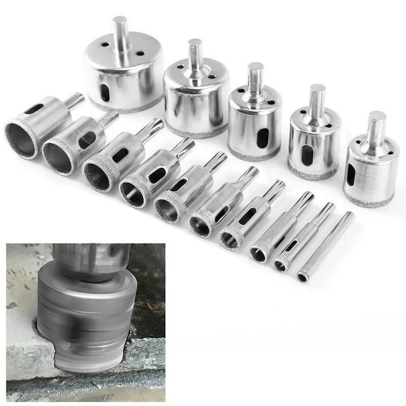 

15pcs Glass Ceramic Tile Cutting Tool 3-42mm Cutter Diamond Hole Saw Drill Bits Set Stainless Steel Plate Iron Metal Cutting Kit