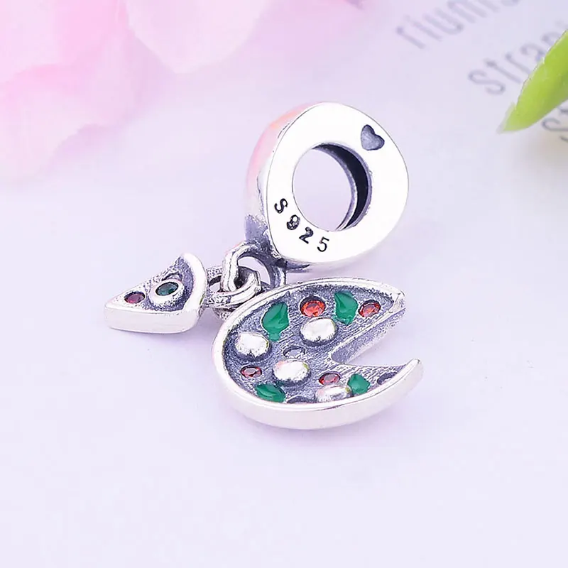 925 стерлингового серебра Италия еда пиццы зелёный циркон кристалл кулон из