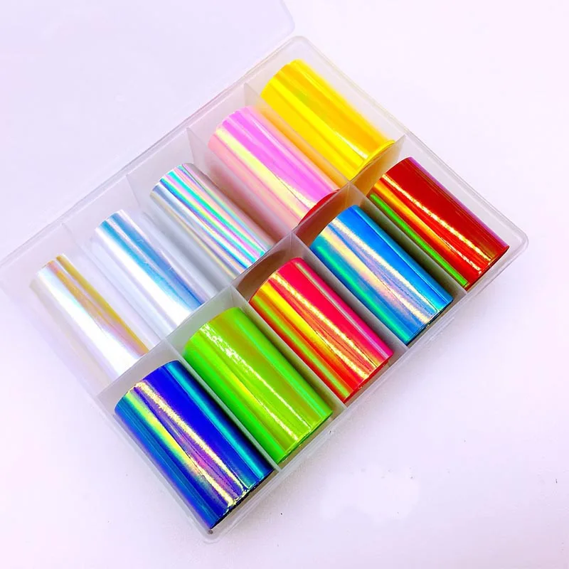 

10pcs/box Nail Foil Tip Decals Paper Wraps Holographic Nails Transfer Sticker Manicure Decorations