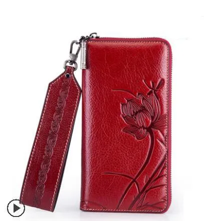 red NAISIBAO новые роскошные женские сумки из натуральной кожи модные превосходные женские кошельки из воловьей кожи клатч женские кожаные кошельки - Цвет: red
