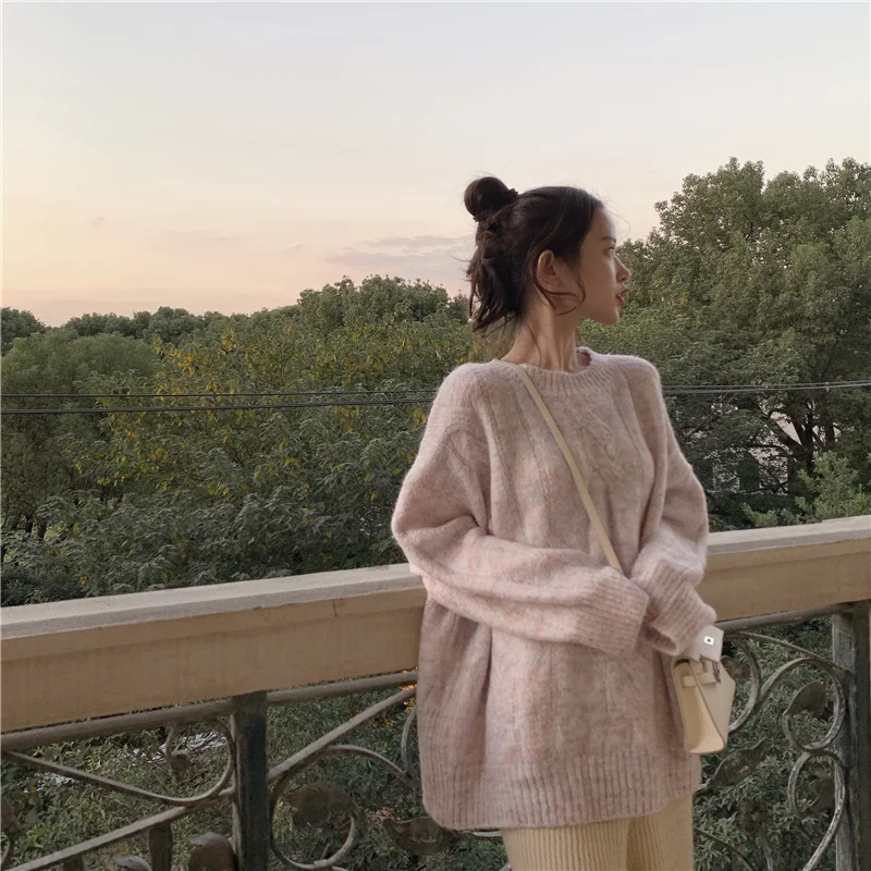 

Autumn and Winter New Korean Style Outer Wear Idle Style Loose Sweater Women's Japanese Gentle Pullover Mid-Length Sweater Top