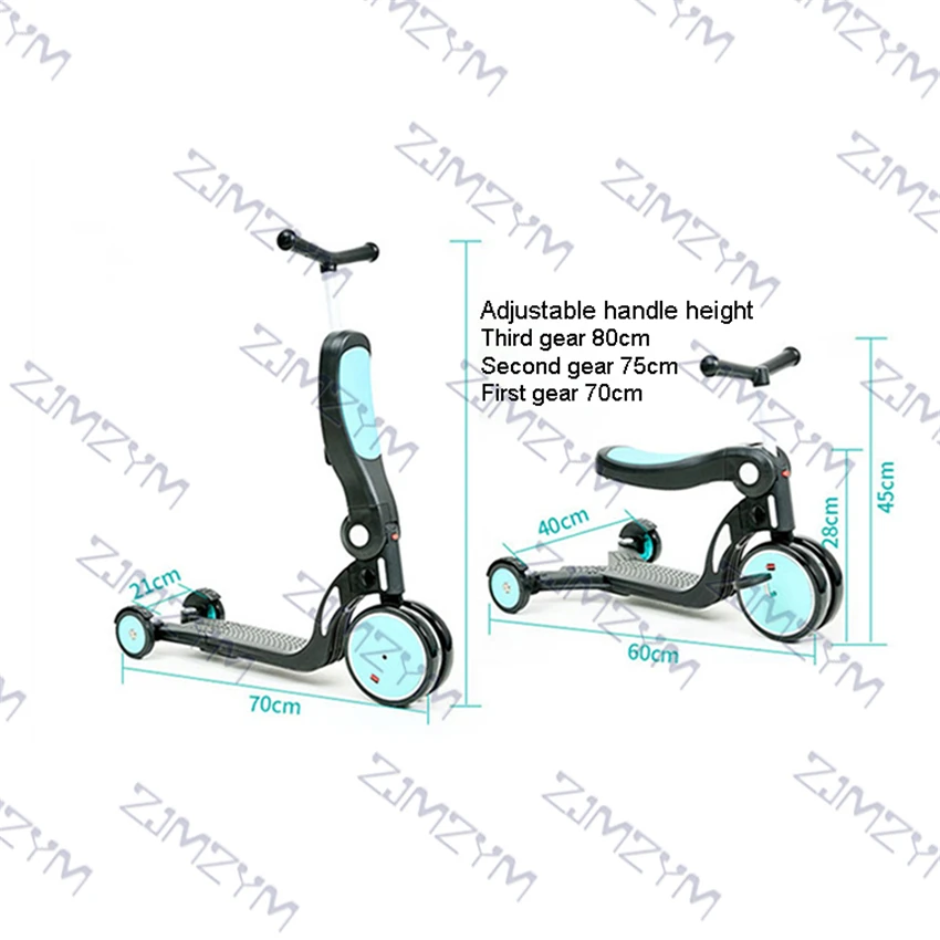 

001 Creative 5 In 1 Function Kick Board Scooter Baby Tricycle Birthday Gift Adjustable Children's Foot Scooter Balance Bicycle