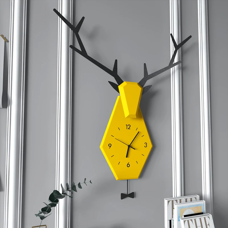 Большие настенные 3d часы современный дизайн настенная подвеска с оленем кованые