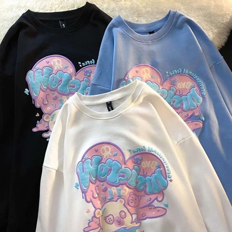 

harajuku Autumn sweatshirt women Oversized kawaii cartoon Bear Cotton hoodies Couple pullovers Fashion korean clothes Streetwear