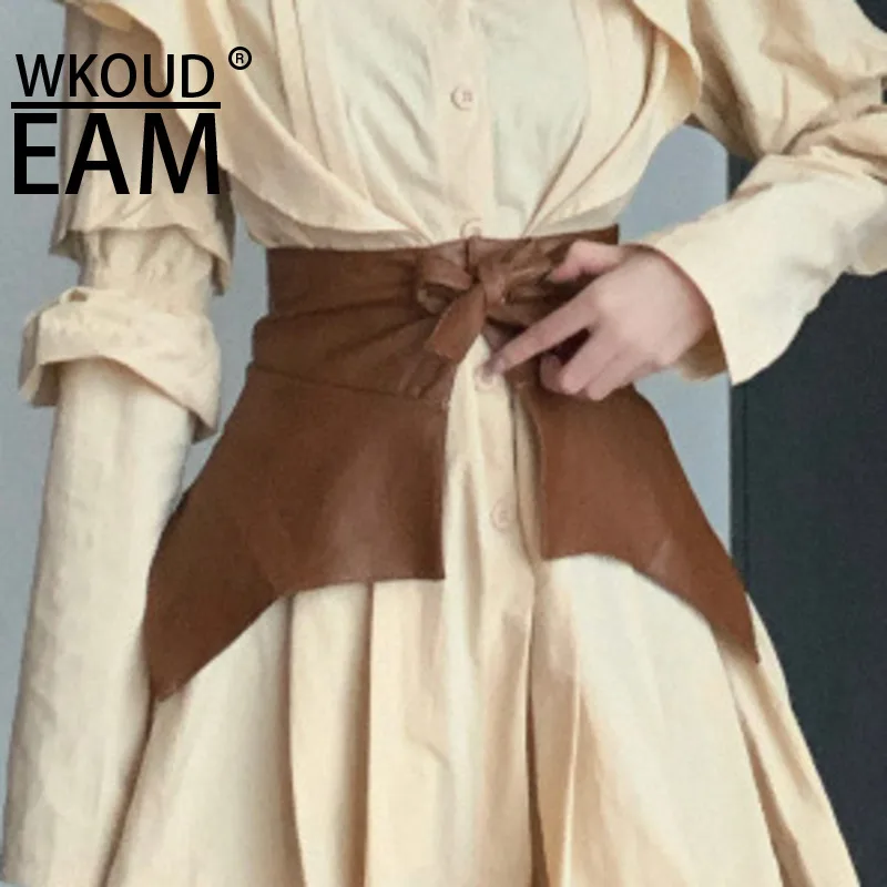 WKOUD EAM женский новый галстук-бабочка из искусственной кожи с широким поясом