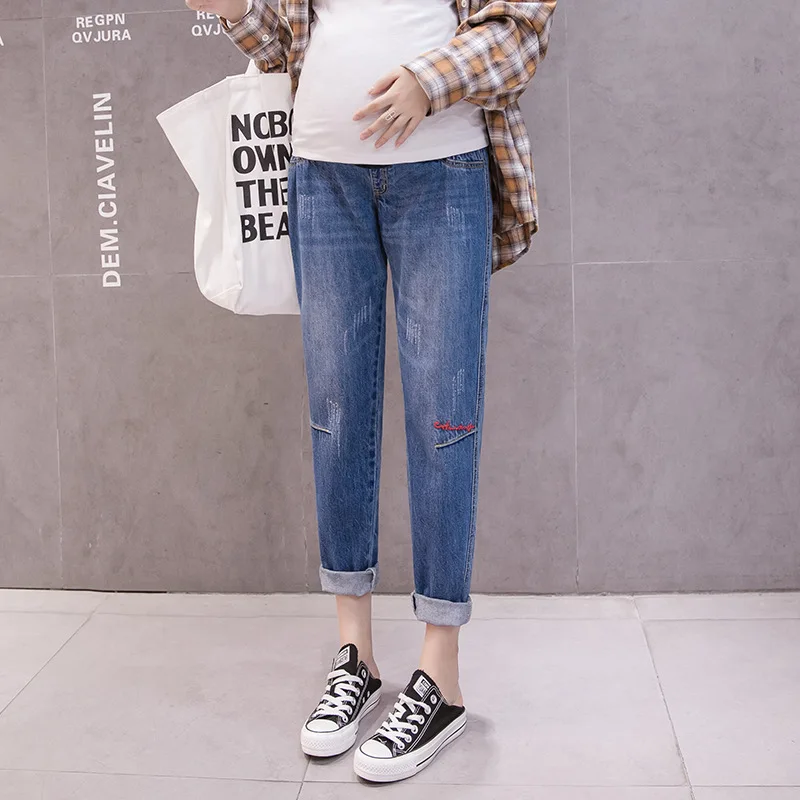 

Джинсы для беременных удобные синие хлопковые джинсовые брюки Одежда для беременных Брюки Одежда для кормящих матерей комбинезоны высокие