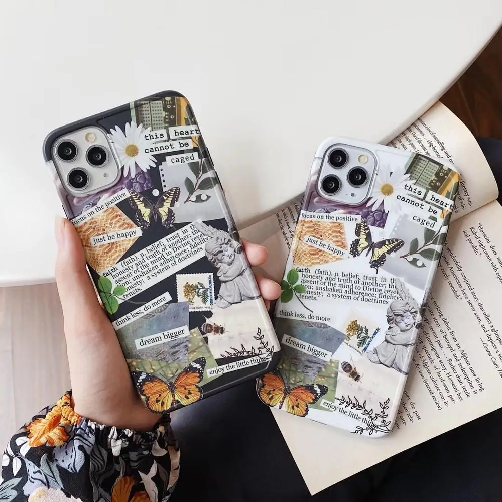 Цветной чехол для телефона в стиле ретро с бабочками iPhone 11 Pro 7 8 6 6S Plus X XR XS Max SE Flowers
