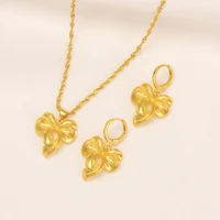 bangrui gold color bowknot pendant necklace earrings for women sweet jewelry sets african arab jewelry gifts