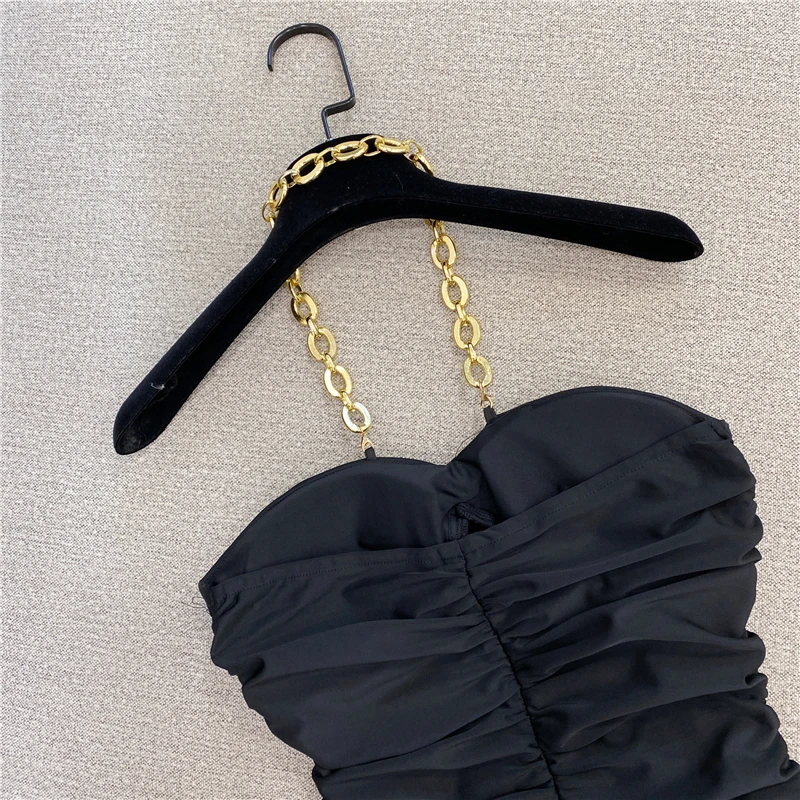 

NEW Winter Women New Style Fashion Sleeveless Pleated Gold Chain Decoration Casual Slim Tube Top Short Vest