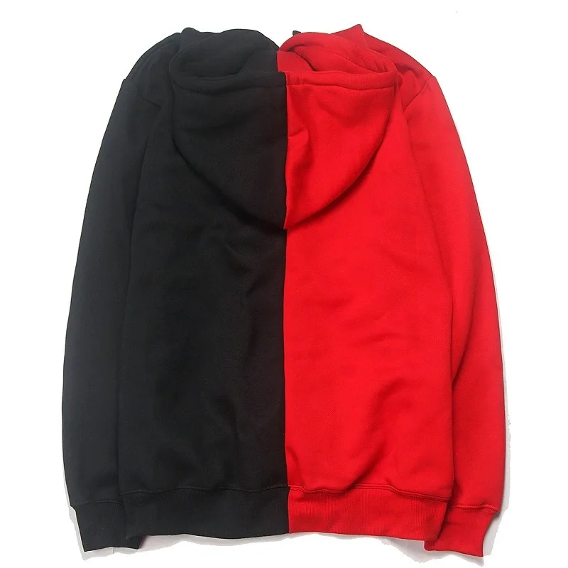 

SEVEYFAN Men's Hip Hop Black Red Contrast Hoodies Clown Printed Fleece Sweatshirts Embroidery Letters Pullover