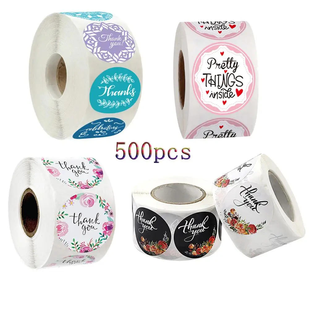 

Qiduo 500pcs Labels per roll Natural Kraft Thank You Sticker Stickers Paper Stationery Stcker seal labes Hand Made With Love
