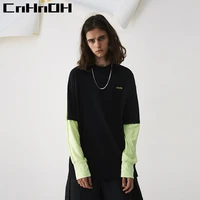 cnhnoh fake two piece suit for men and women long sleeved hit color hip hop loose large size autumn new trend top 9390