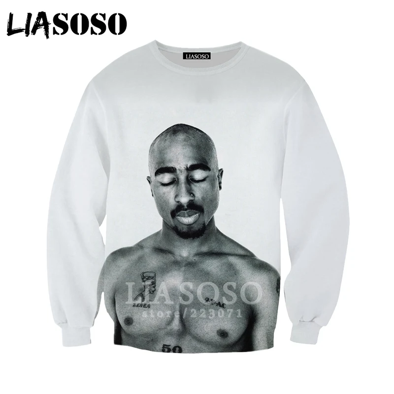 2pac Толстовка LIASOSO Модные мужские и женские толстовки 3D принт Рэпер Хип Хоп Уличная одежда с длинным рукавом Топы пуловер с круглым вырезом B182-06 - Цвет: 6