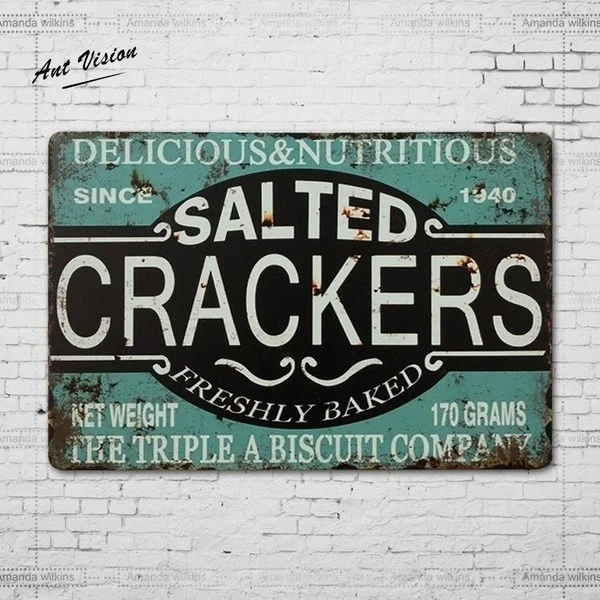 

Novelty Sign Delicious and Nutritious Salted Craers Vintage Tin Sign Bar Pub Cafe Wall Decor Retro Metal Art Poster
