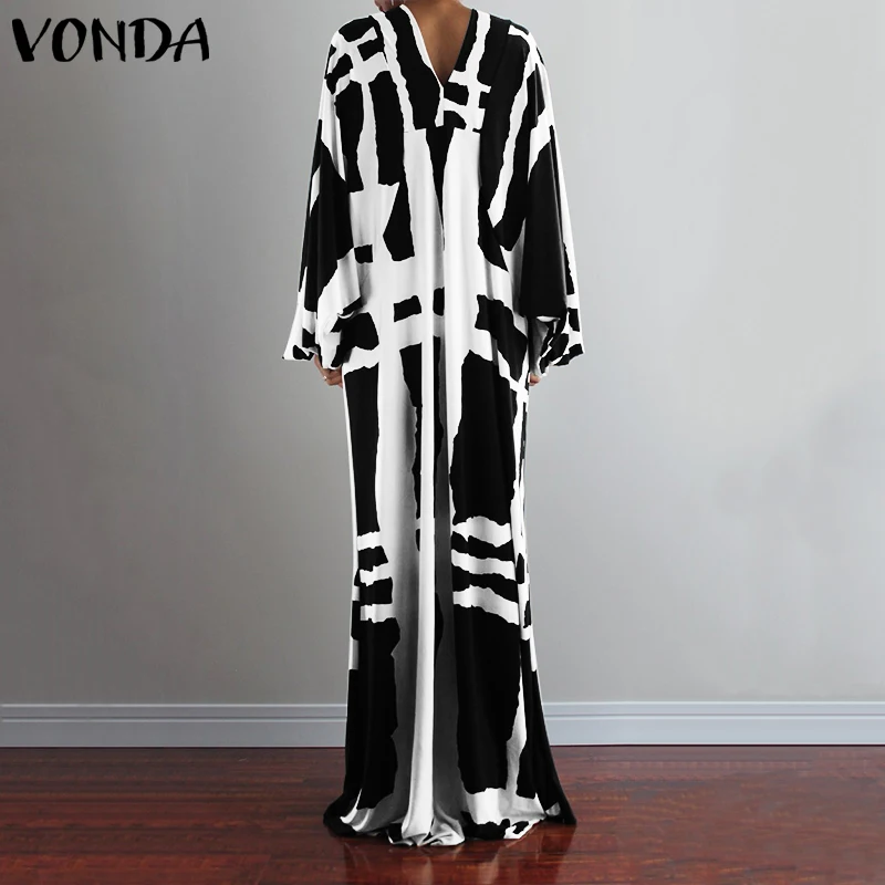 VONDA вечерние платья для женщин винтажное платье макси с рукавом и принтом офисное
