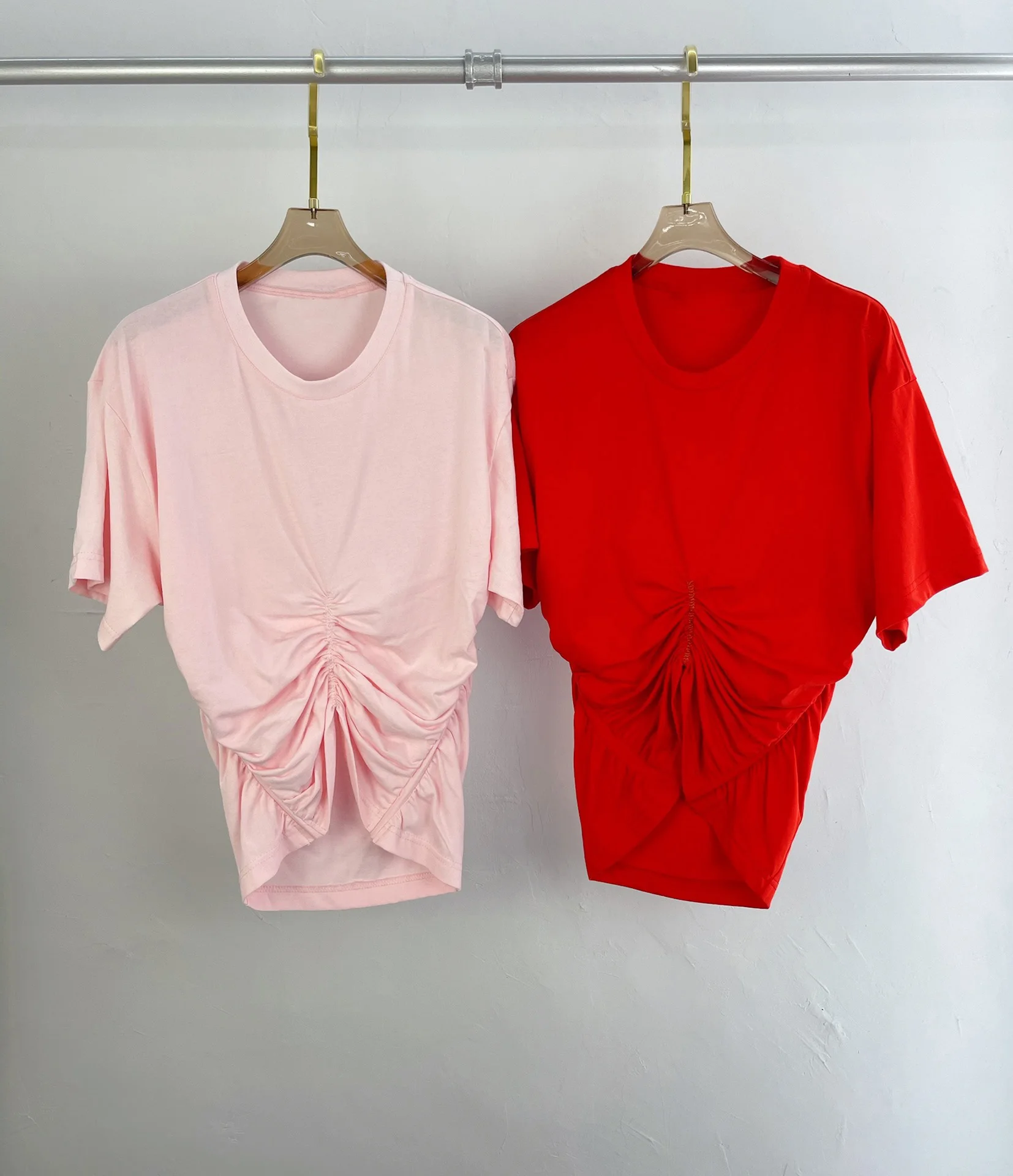 

New Ladies Fashion 2021 Short Sleeve Sexy Fishbone Pleated T-Shirt 0310