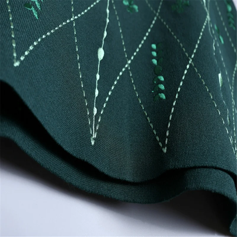 Туника с высокой талией зеленая юбка цветочной вышивкой Женская Винтажная