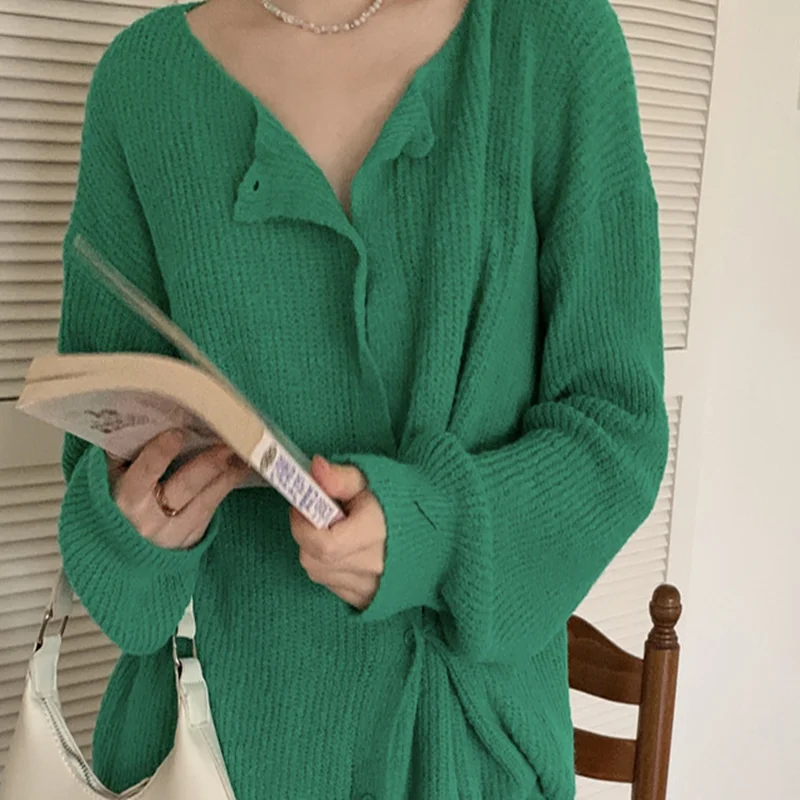 Зеленый вязаный кардиган 2021 Женский Осенний мягкий ветрозащитный Топ с длинным