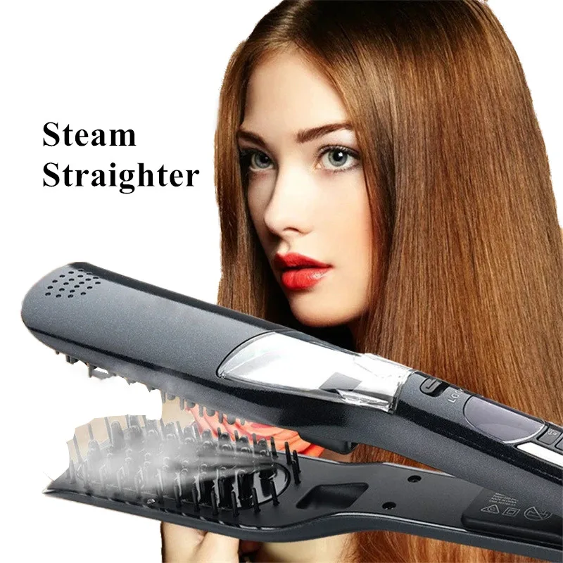 

Brush Hair Flat Iron LCD Hair Steam Straightener Electric Dry & Wet Hair Iron Steam Straighten Comb Styling Tool