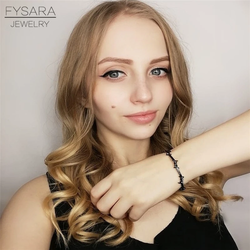 FYSARA панк черный Открытый твист шип провода манжеты браслеты для женщин мужчин Pulsera для пары ювелирные изделия 16-20 см регулируемый размер