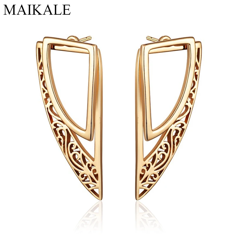 Женские серьги гвоздики MAIKALE изысканные золотистые полые металлические с