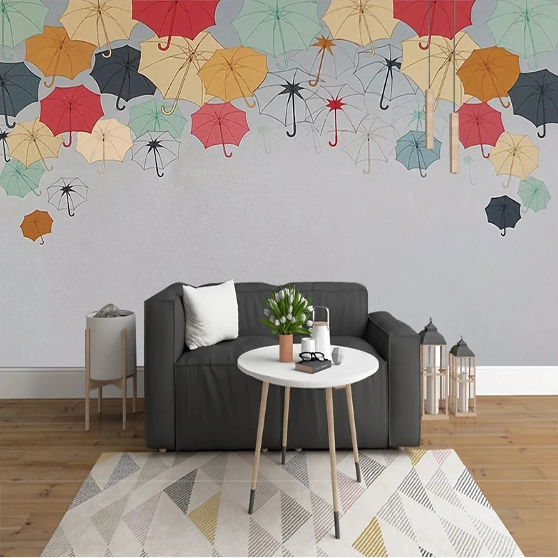 

Custom Any Size Wallpaper 3D Self-Adhesive Hand Painted Small Umbrella Background Wall Papel De Parede Fresco Tapety Sticker