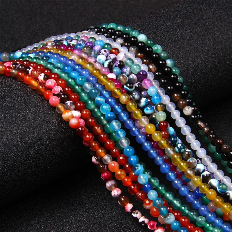 Разноцветные Круглые бусины из агата 4 мм для браслета гладкие полированные в