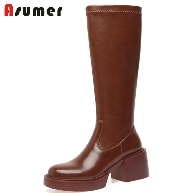 

Женские сапоги на платформе и высоком каблуке Asumer, винтажные сапоги до колена на молнии, Осень-зима 2022
