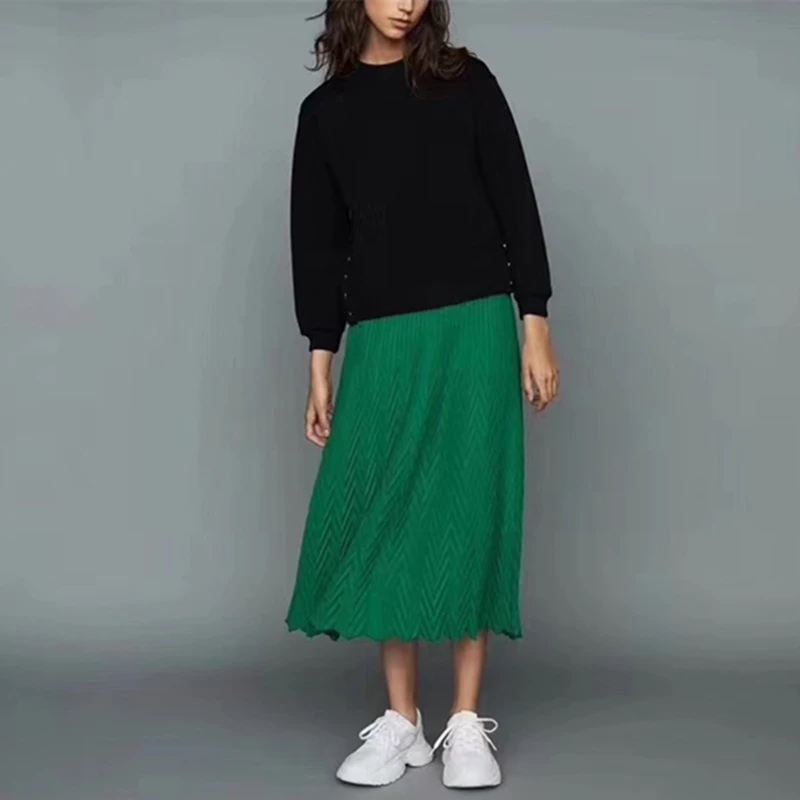 Tunjuefs Повседневная Высокая талия Однотонная юбка женская нижняя элегантная