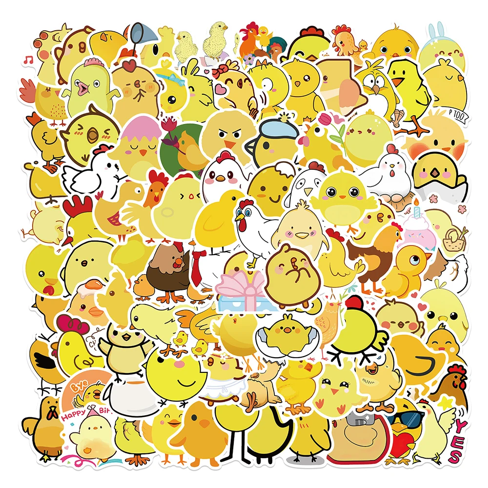 

10/30/50/100PCS Cute Chicken Yellow Cartoon Stickers For Kids DIY Scrapbook Guitar Phone Notebook Car Sticker Decals Decoration