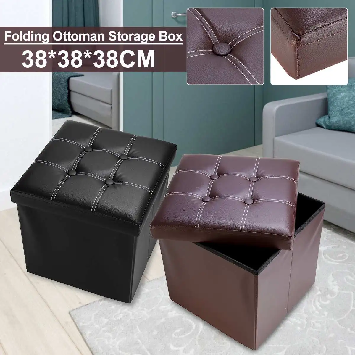 

Multifunctional Foldable Ottoman Storage Stool Leather Footstool Storage Box Small Sofa Chair Bench Box Home Organizers Box