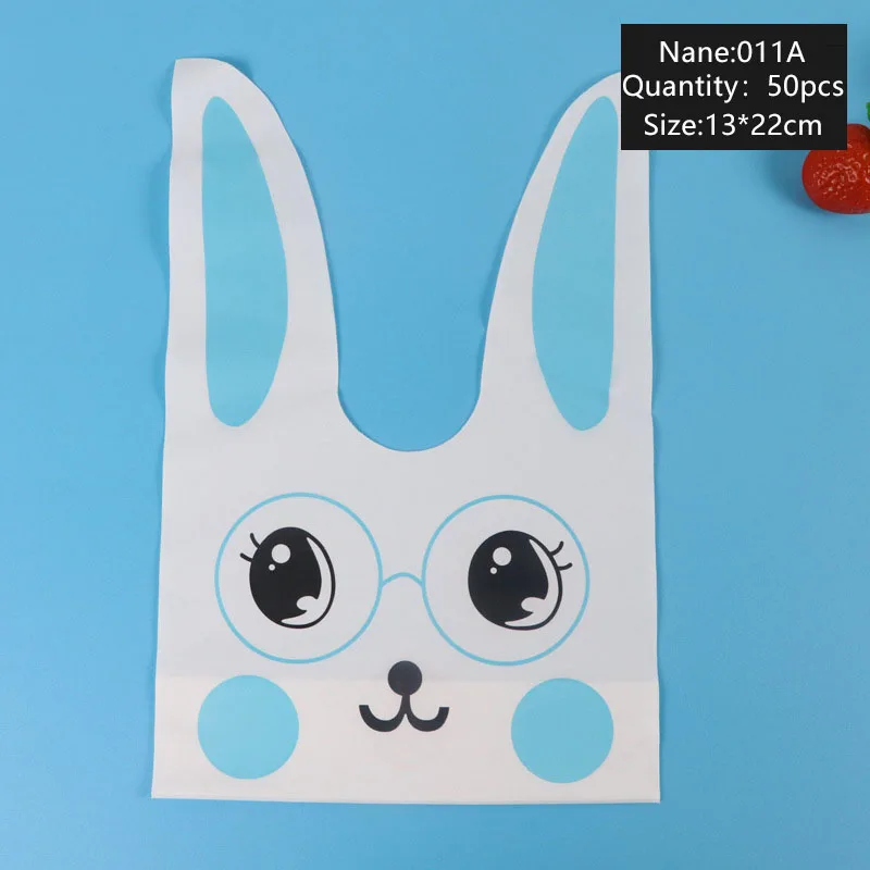 50pcs Cute Big Blue Eyes With Glasses Cartoon Little White Rabbit Long Ears Tie Candy Packaging Bag Baby Party Gift Goodie Bags