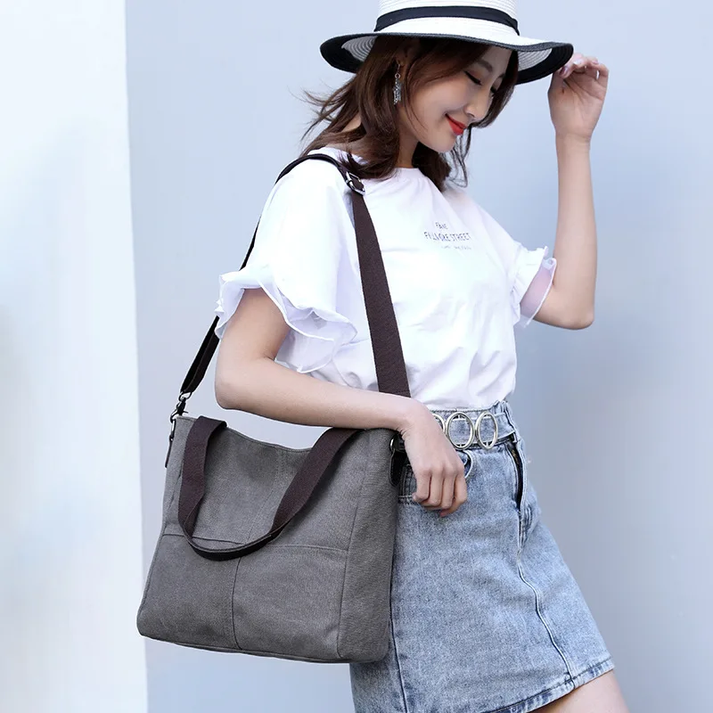 

2019 Shoulder Bag Women Canvas Handbags Ladies Crossbody Bag Big Female Single Shoulder Bags Hobos Casual Vintage Solid Totes