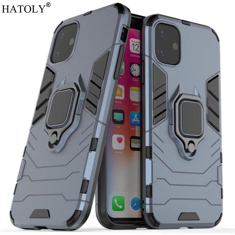 For iPhone 11 Case Cover For iPhone 11 Finger Ring Phone Case Back Shell Funda Hard PC TPU Protective Armor Case For iPhone 11
