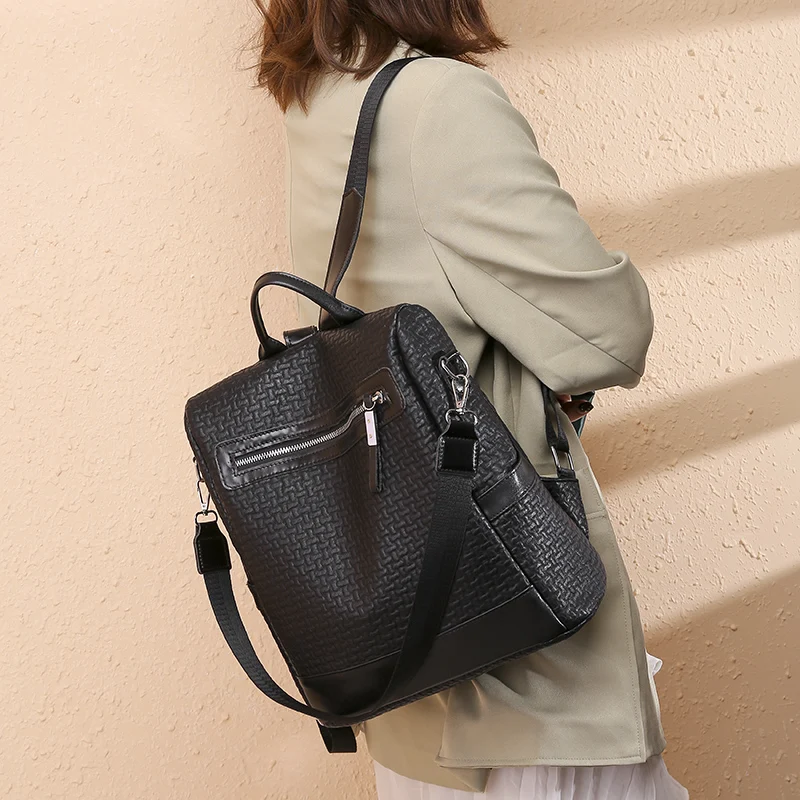 

Women Backpack Black Embossing Shoulder Bag PU Leather Anti Theft School Bag Teenage Girls Simple Fashion Solid Color Backpack